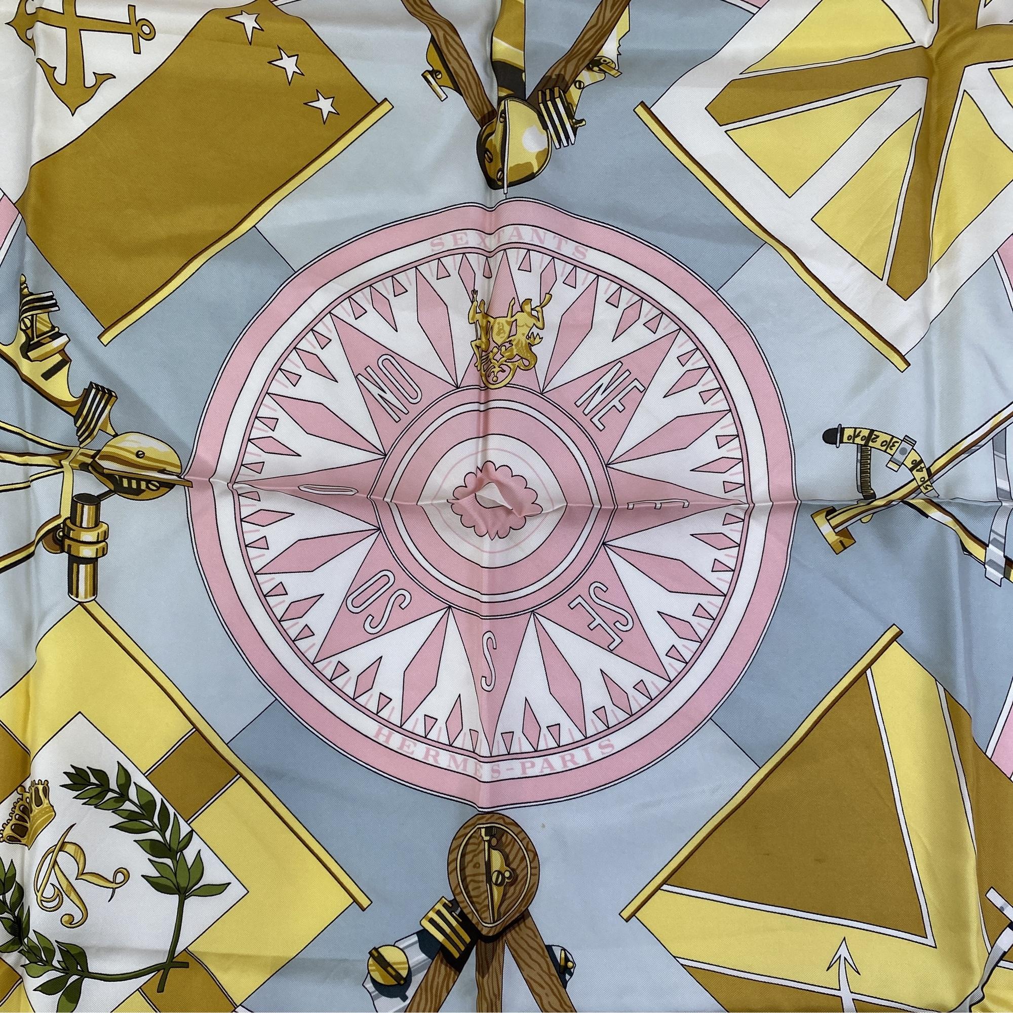 Hermes Carre 90 Sextants Pink Silk