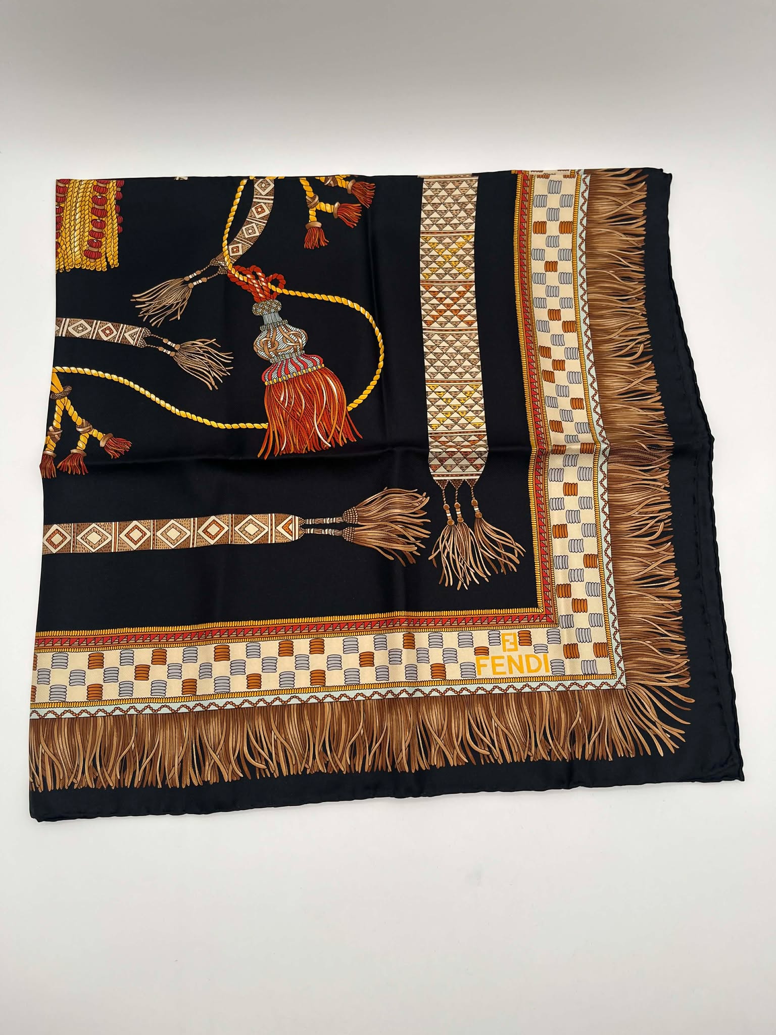 Tassel and Rope Print Silk Scarf