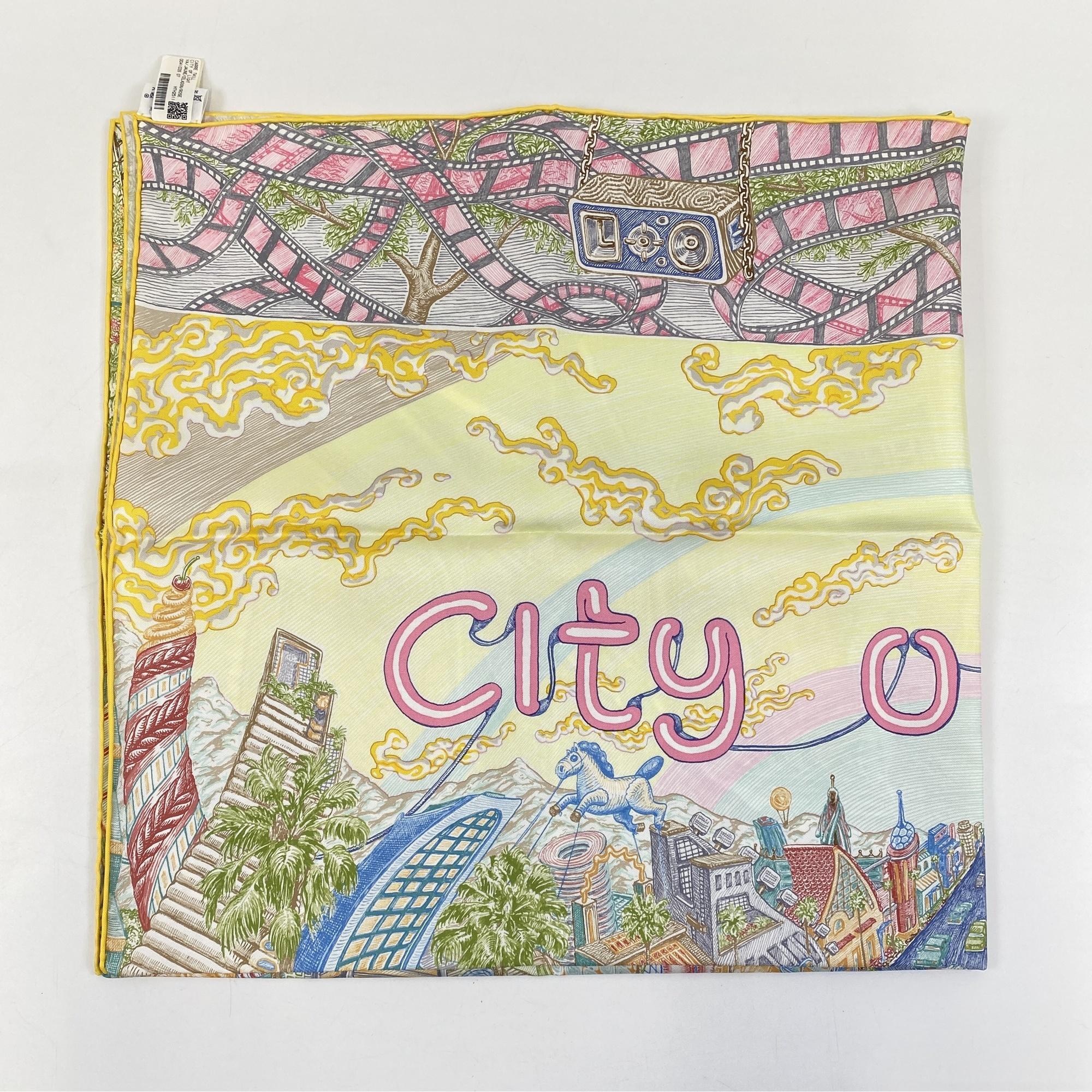 Carre 90 City of Light Silk Jaune x Celadon x Rose hover